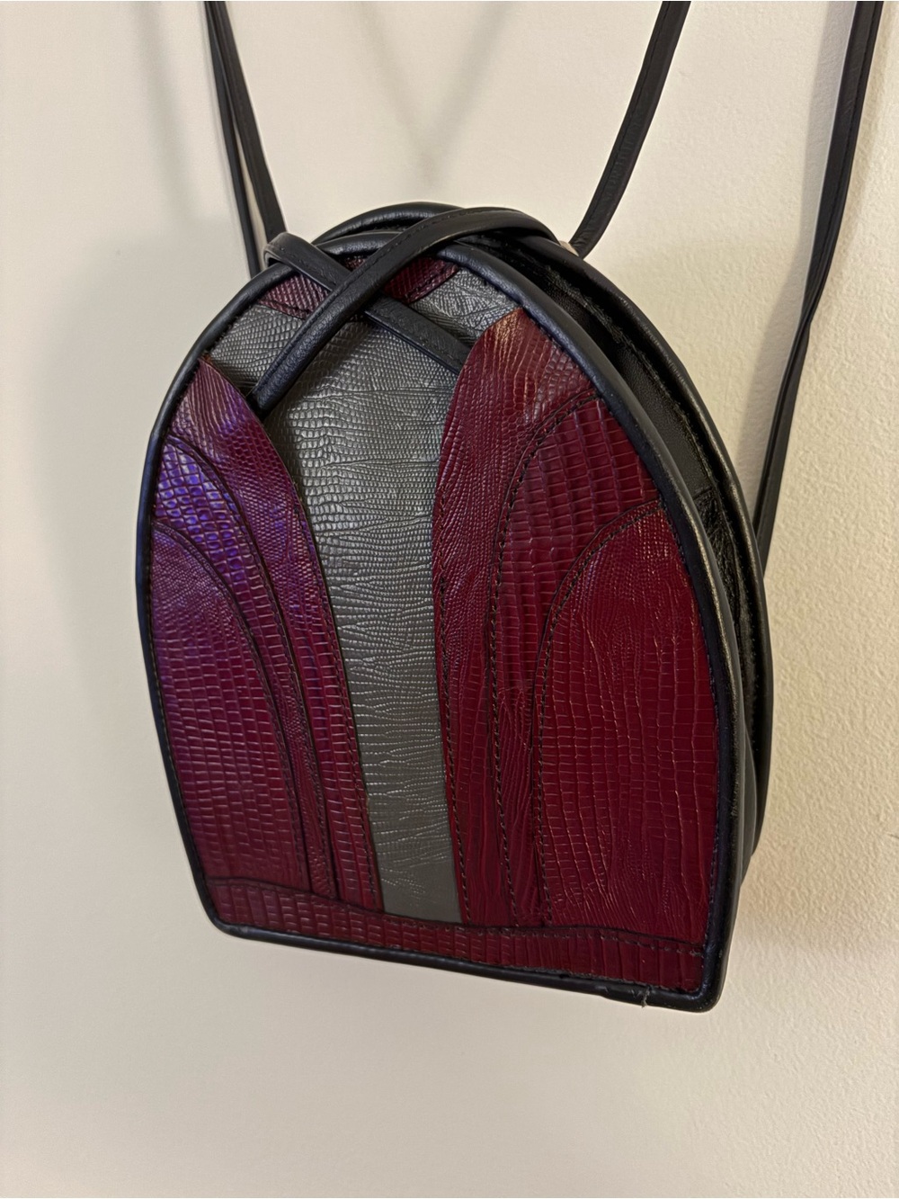 Vintage Gothic Convertible Backpack Purse Domed Split Panel Reptile Leather